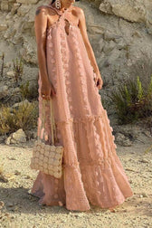 Appliqué Halter Neck Keyhole Tiered Maxi Dress 9