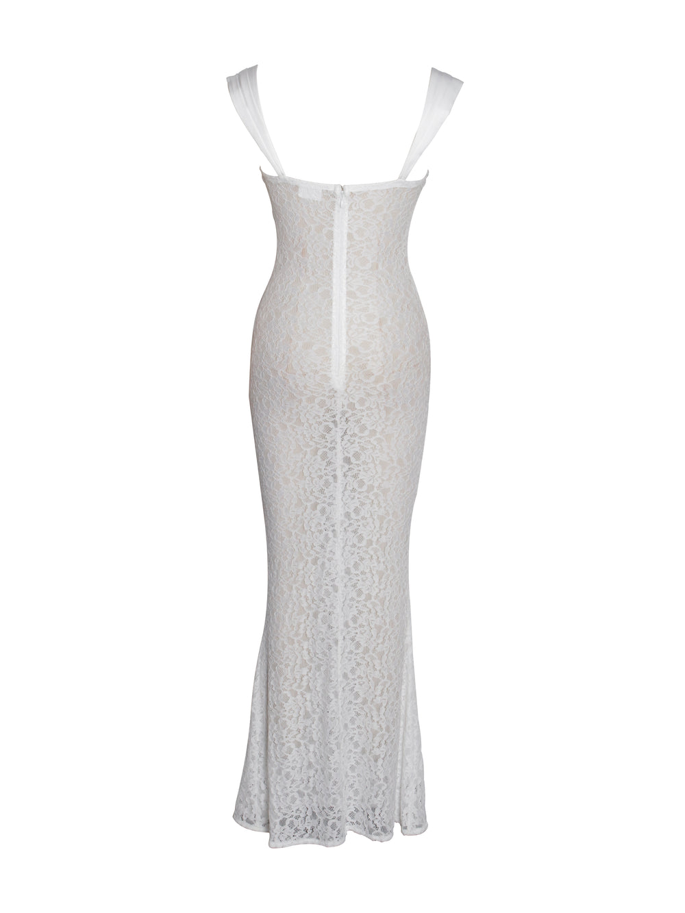 Sheer Lace Sweetheart Wide Strap Bodycon Maxi Dress 22