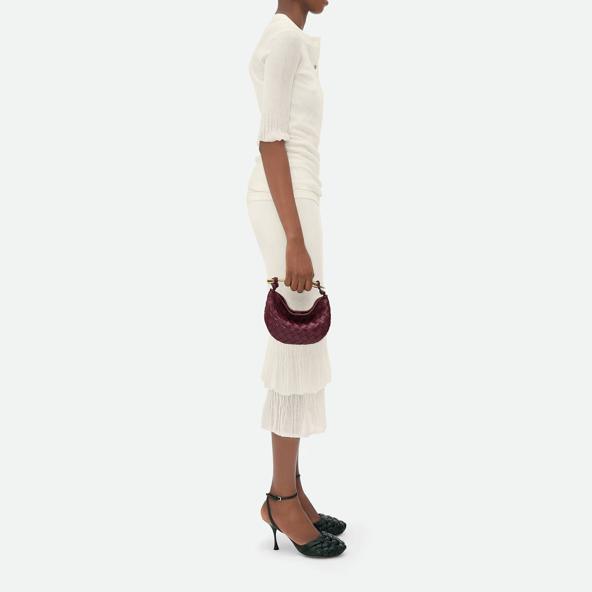 Woven Gold Handle Mini Shoulder Bag