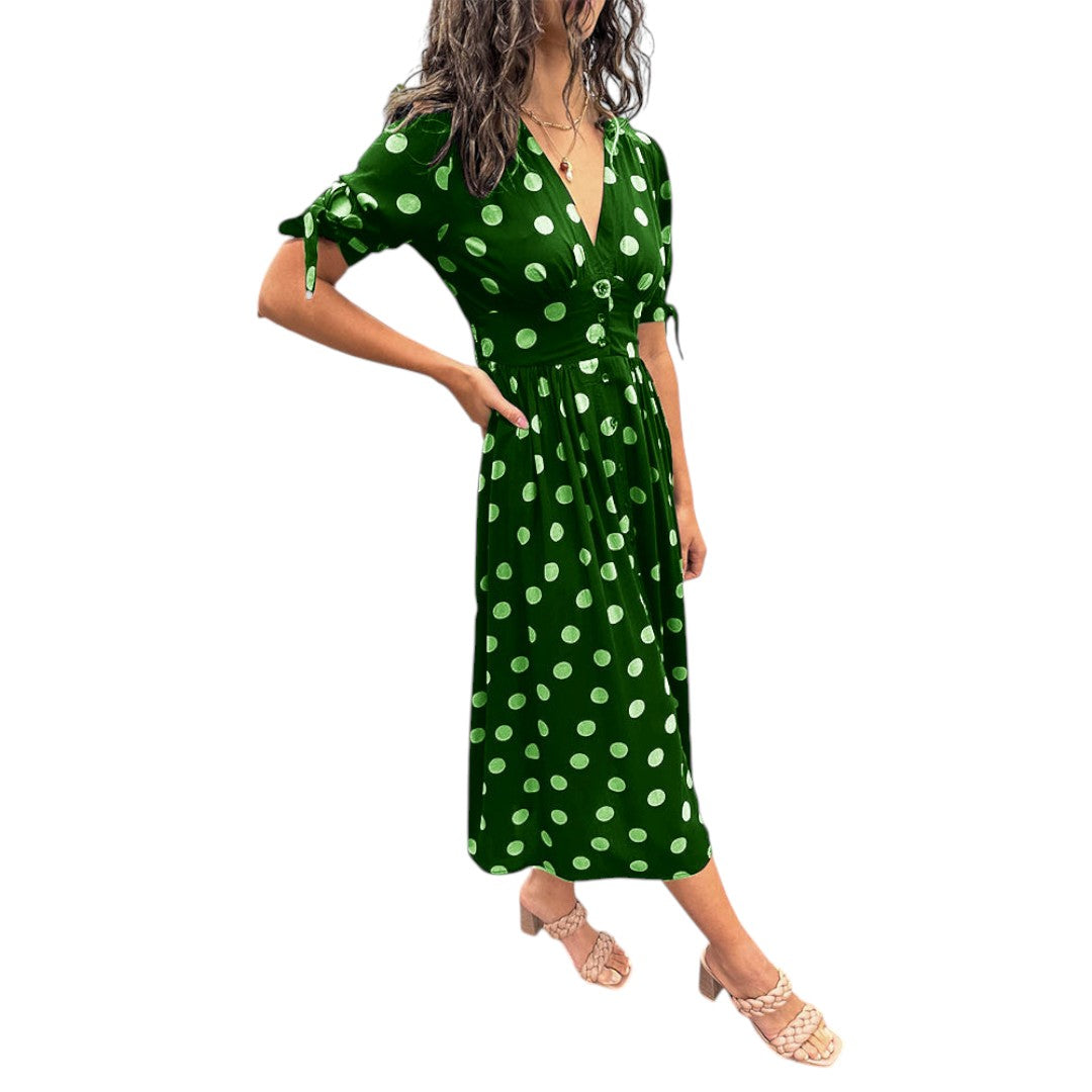 Monique™ | Elegant Polka Dot Dress Green