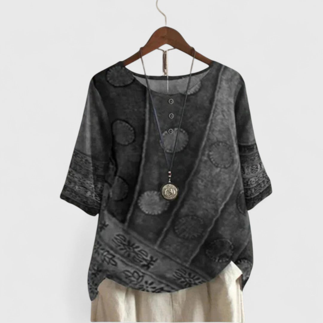 Round Neck Half Sleeve Polka Dot Patchwork Print Top