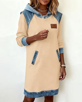 Hooded Long Sleeve Denim Patchwork Mini Dress Pocket 11