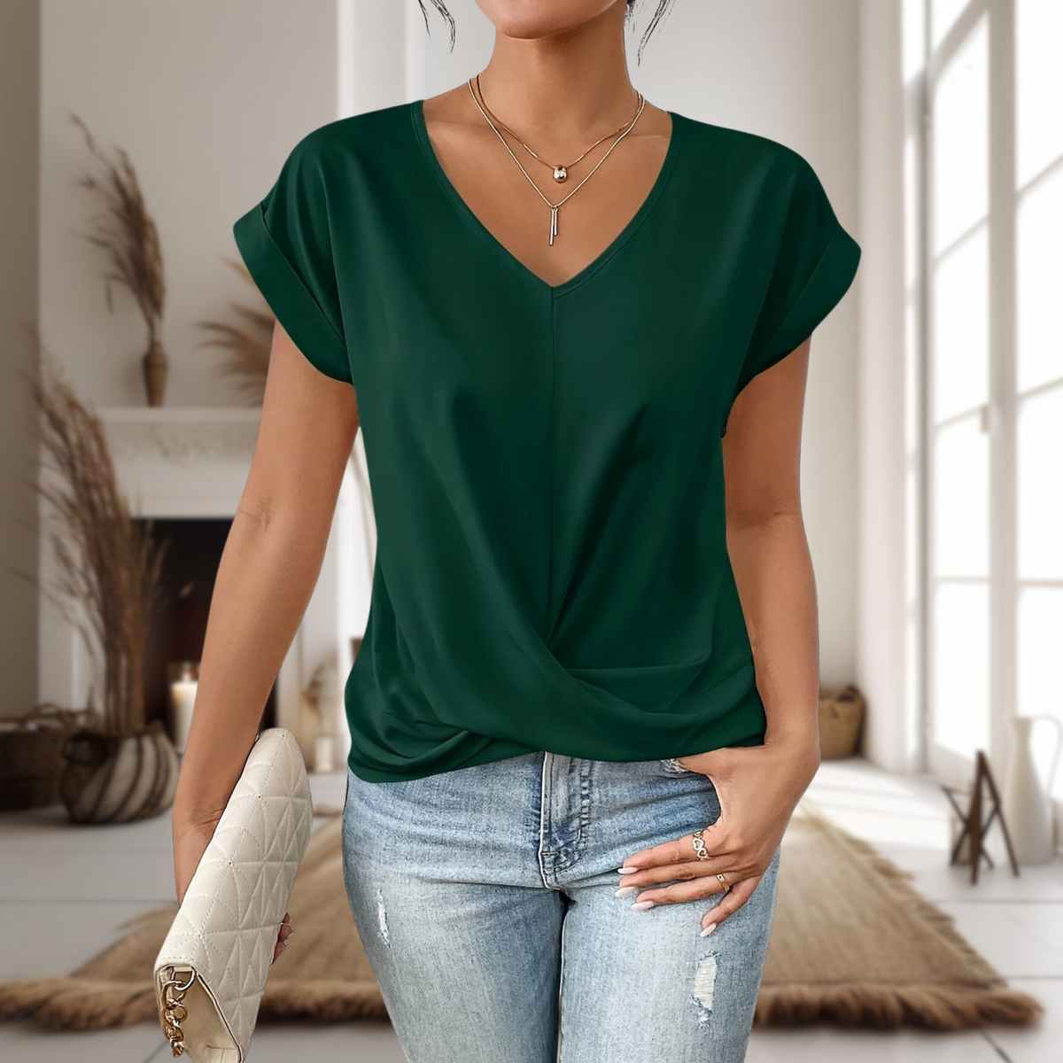 V-Neck Short Sleeve Twist Front Top 7