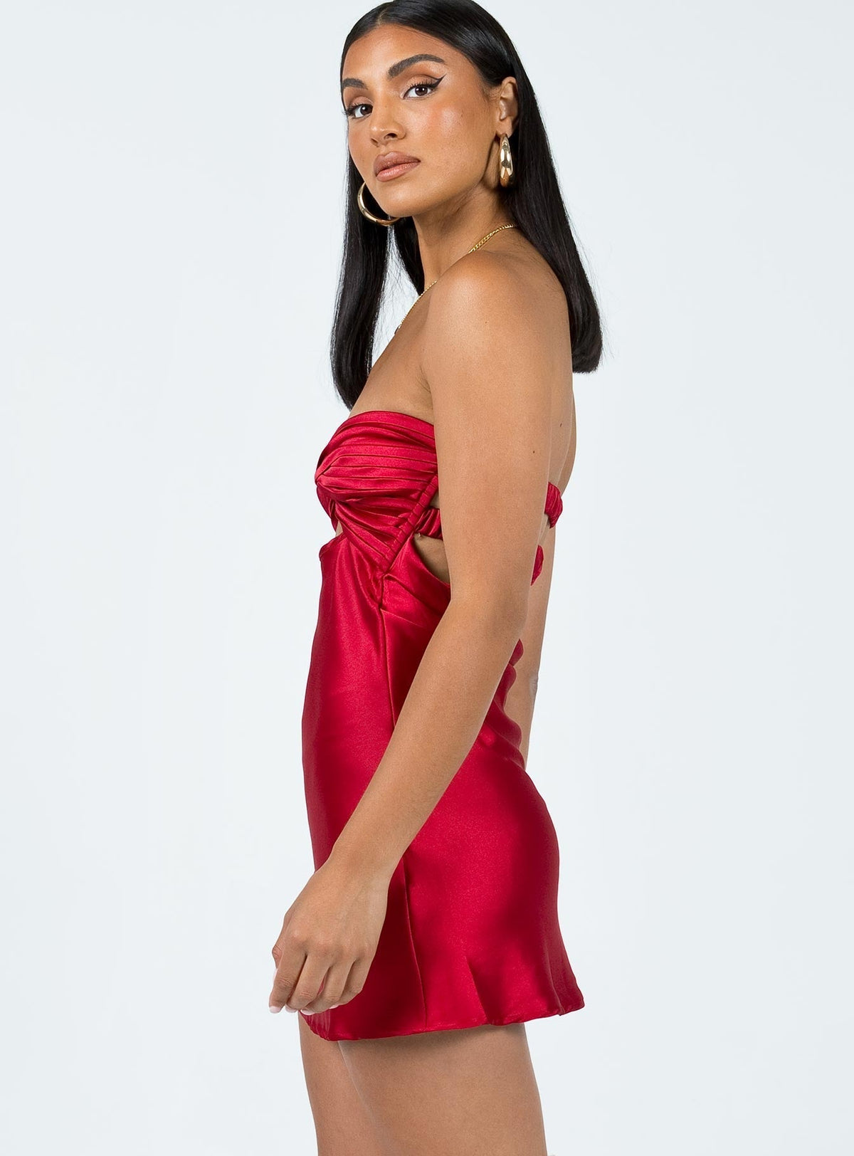 Strapless Satin Twist Front Keyhole Cut Out Mini Dress 3