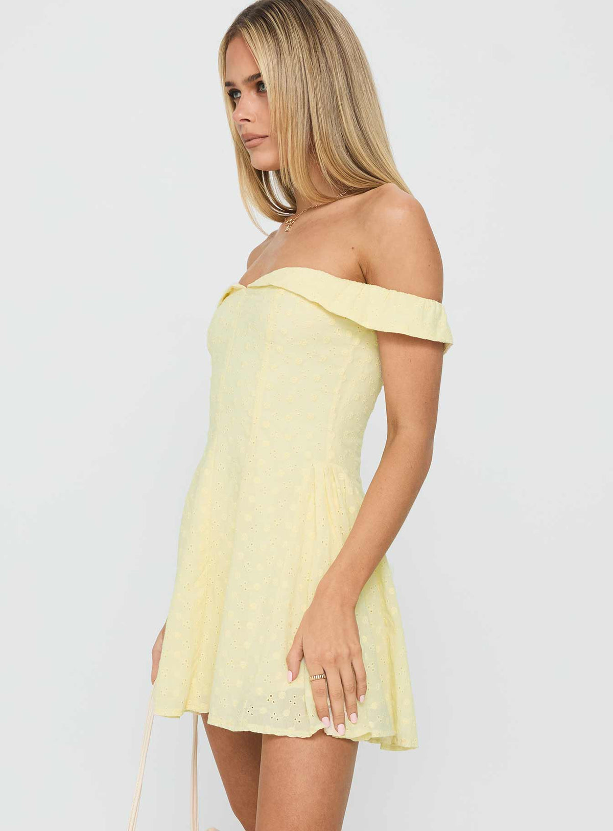 Eyelet Off Shoulder Foldover Neckline Fit and Flare Mini Dress 4