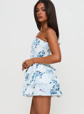 Floral Strapless Smocked Tiered Mini Dress 3