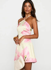 Floral Satin Halter Neck Backless Mini Dress 3