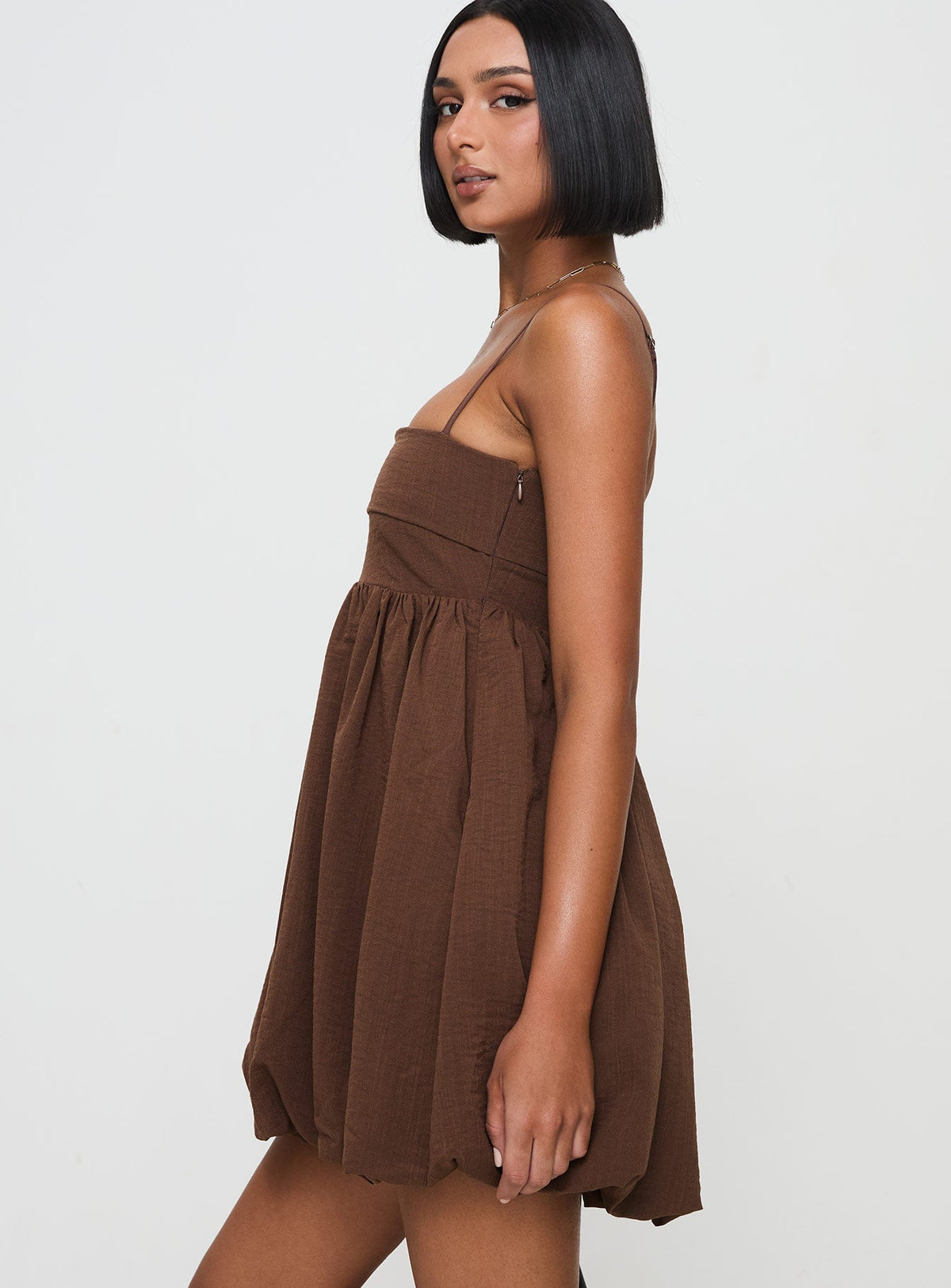 Spaghetti Strap Straight Neck Empire Waist Bubble Hem Mini Dress 4