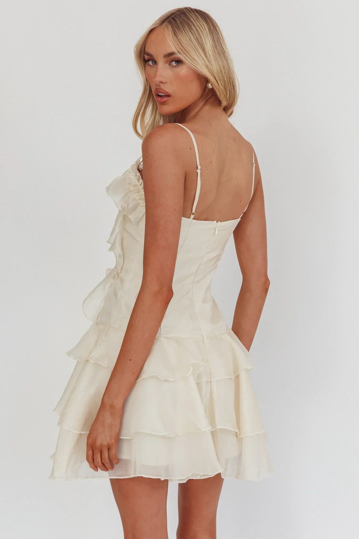 Rosette Ruffle Trim Cami Tiered Chiffon Mini Dress 2