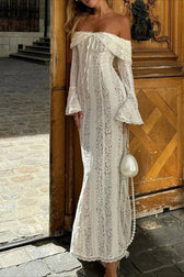 High-Waist Off-the-Shoulder Lace Dress