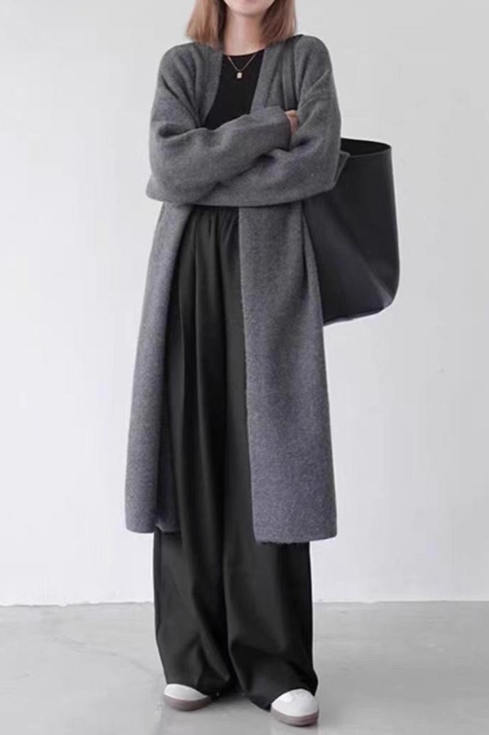 Slouchy Knit Oversized Thick KneeLength Overcoat