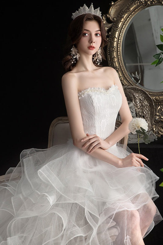 Retro Princess Strapless Tulle Ball Gown Wedding Dress