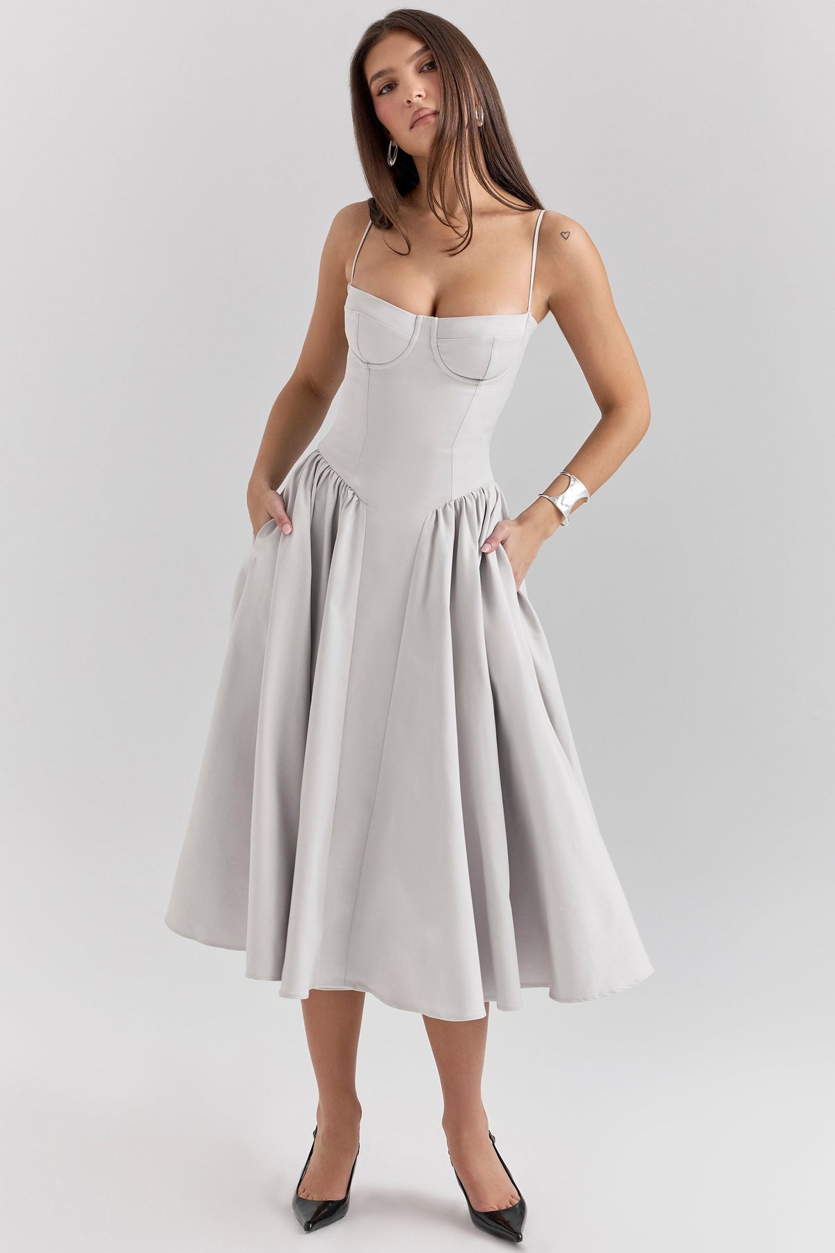 Corset Bodice Underwire Cami Fit and Flare Midi Dress 3