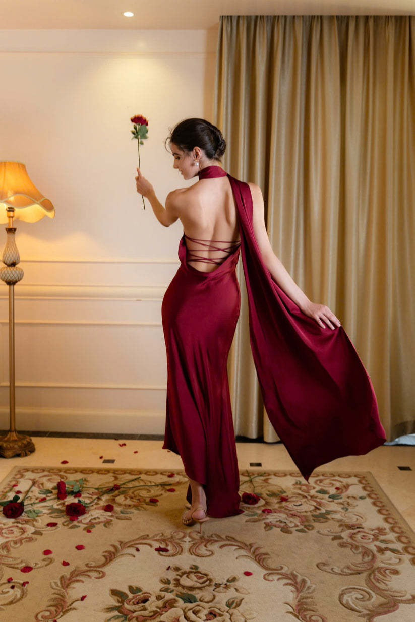 Satin Halter LowBack Party Dress