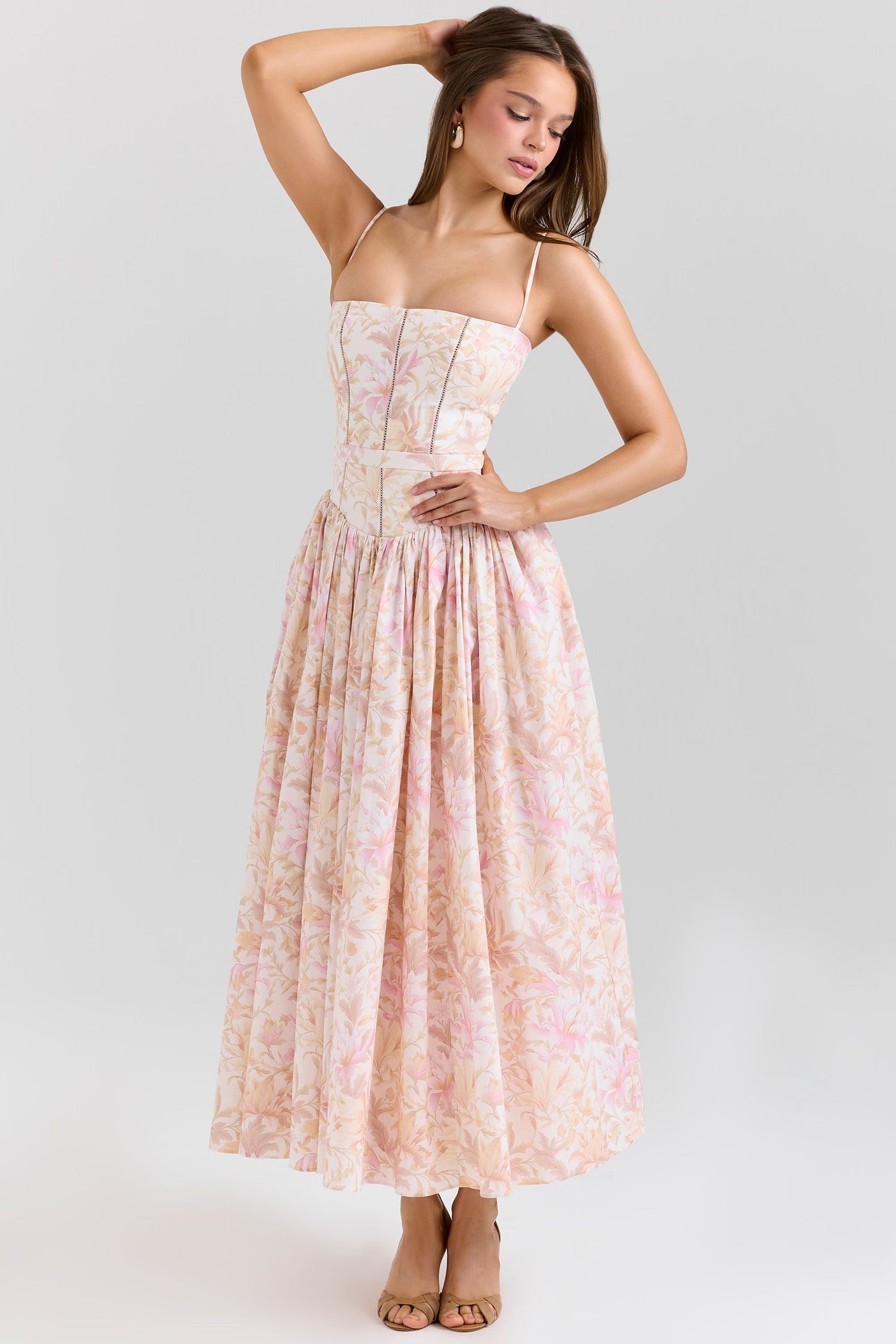 Floral Spaghetti Strap Corset Maxi Dress 15