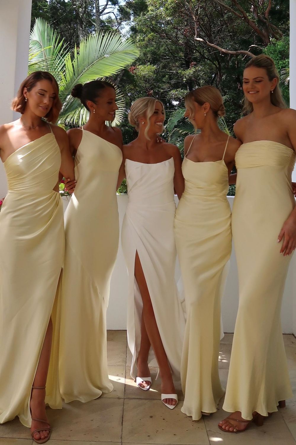 Simple Sheath Strapless Floor Length White Wedding Dress with Split Front