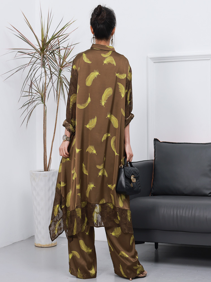 Women Cardigan Wide-leg Pants Co-ords Dress