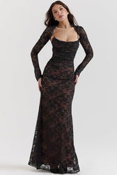 Vintage Cream White Lace Maxi Dress in Cream White - View 8