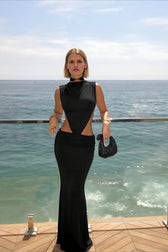 Sexy High Neck Sleeveless Cutout Waist Backless Party Dress