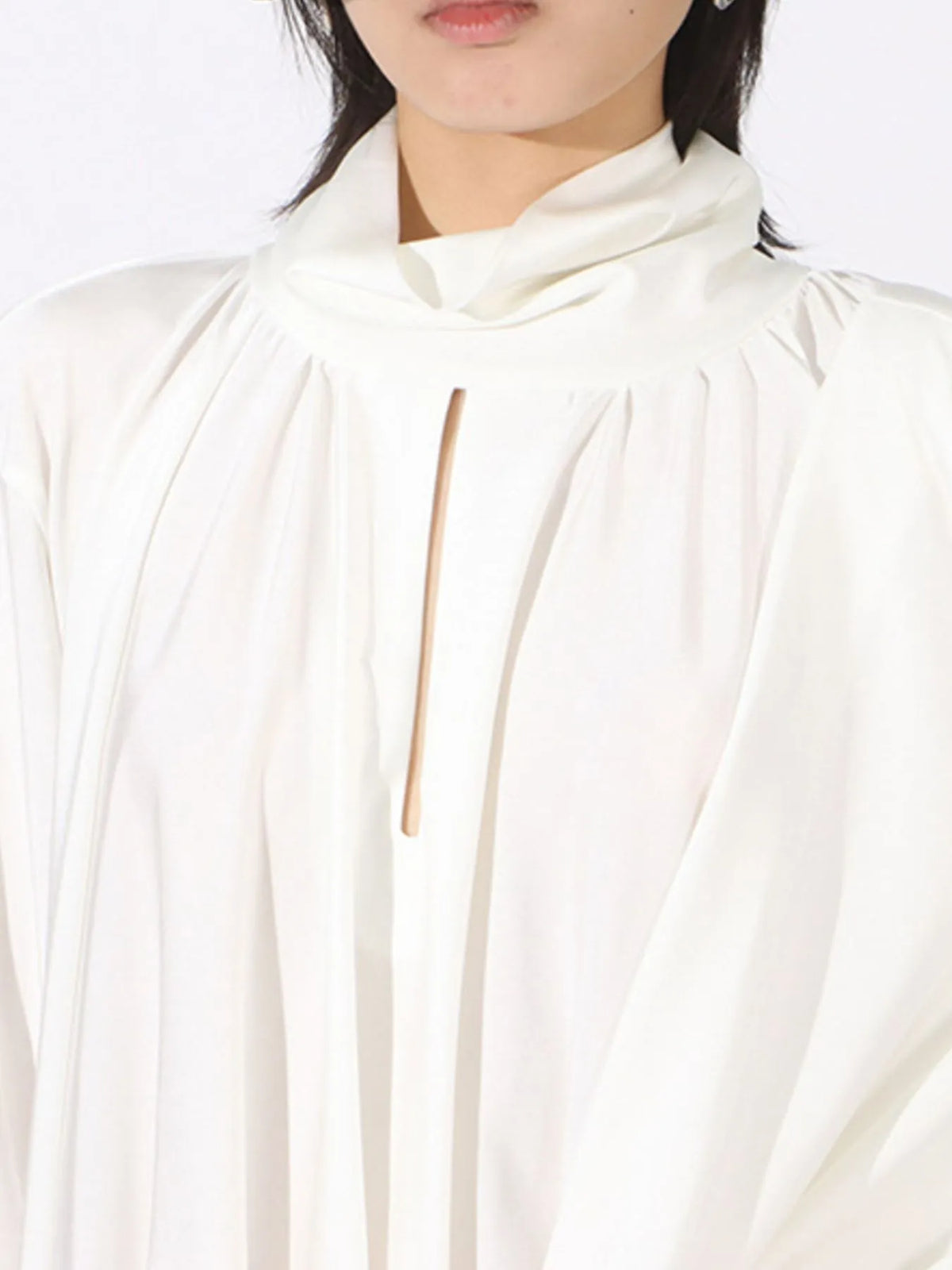Mock Neck Long Sleeve Draped Rosette Keyhole Mini Dress 7