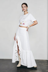 Cotton Asymmetric Slit Maxi Skirt