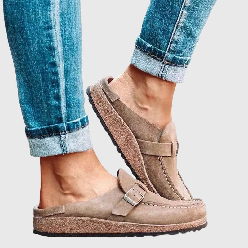 Buckle Closed Toe Suede Clog Mules 2