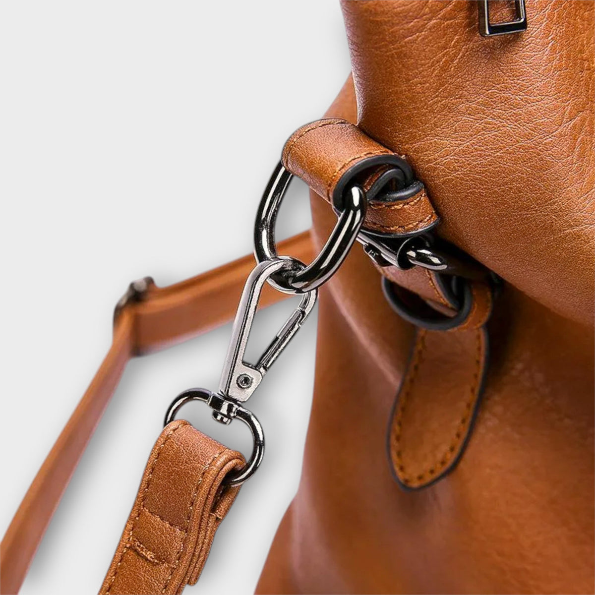 Buckle Detail Faux Leather Shoulder Tote Bag