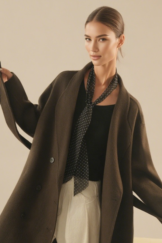 Double Faced Wool Double Breasted Long Handmade Overcoat