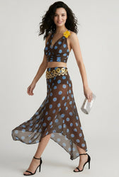 Polka Dot Mesh High Waist Vacation Skirt
