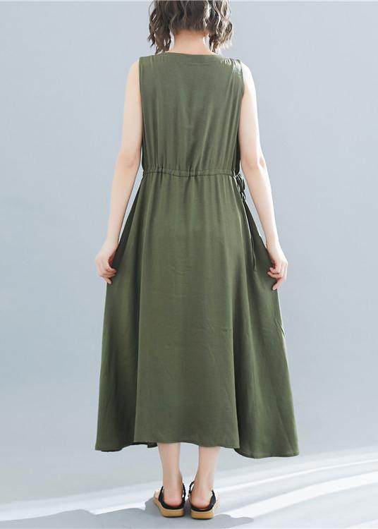 Round Neck Sleeveless Gathered Waist Pocket A-Line Summer Maxi Dress