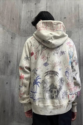 Distressed Rhinestone Graffiti Print Hoodie
