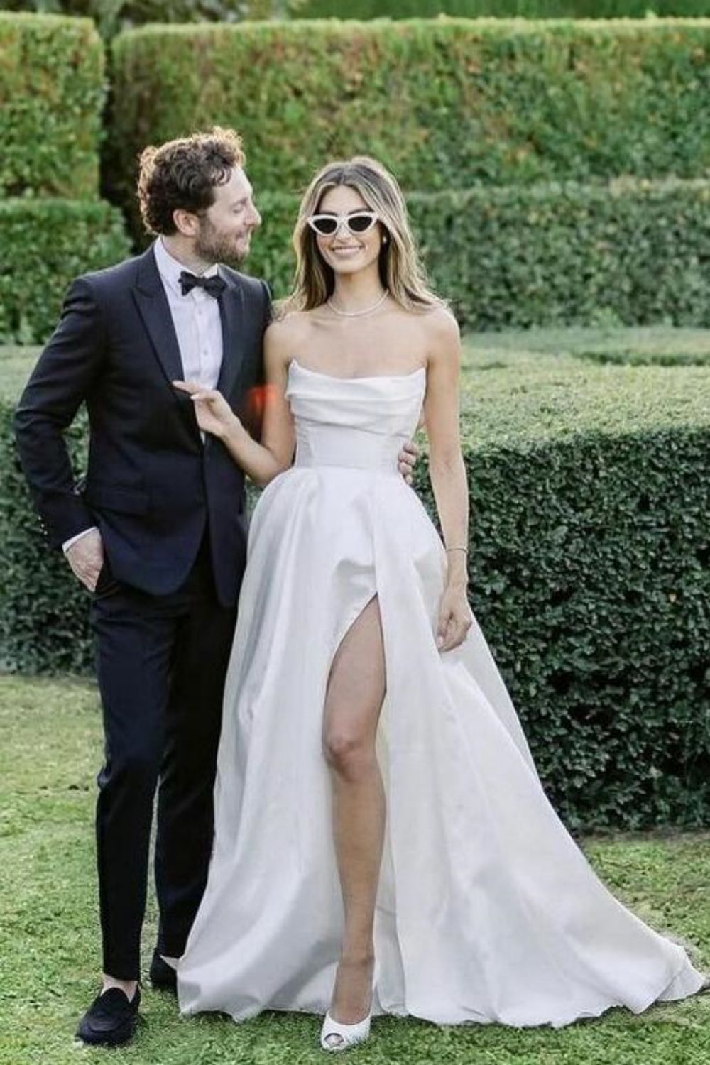 Elegant A Line Strapless White Wedding Dress with Split Front