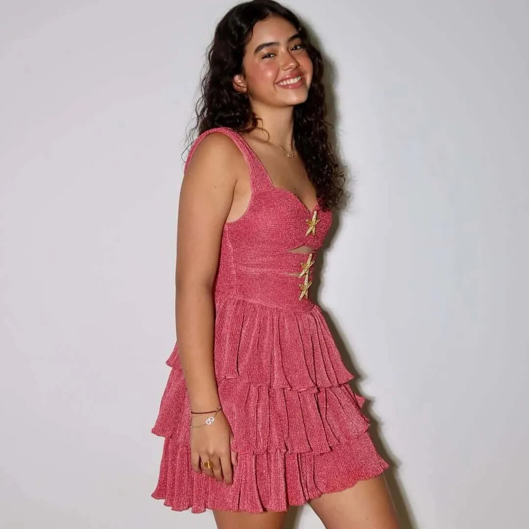 Sweetheart Cut Out Tiered Pleated Mini Dress 10