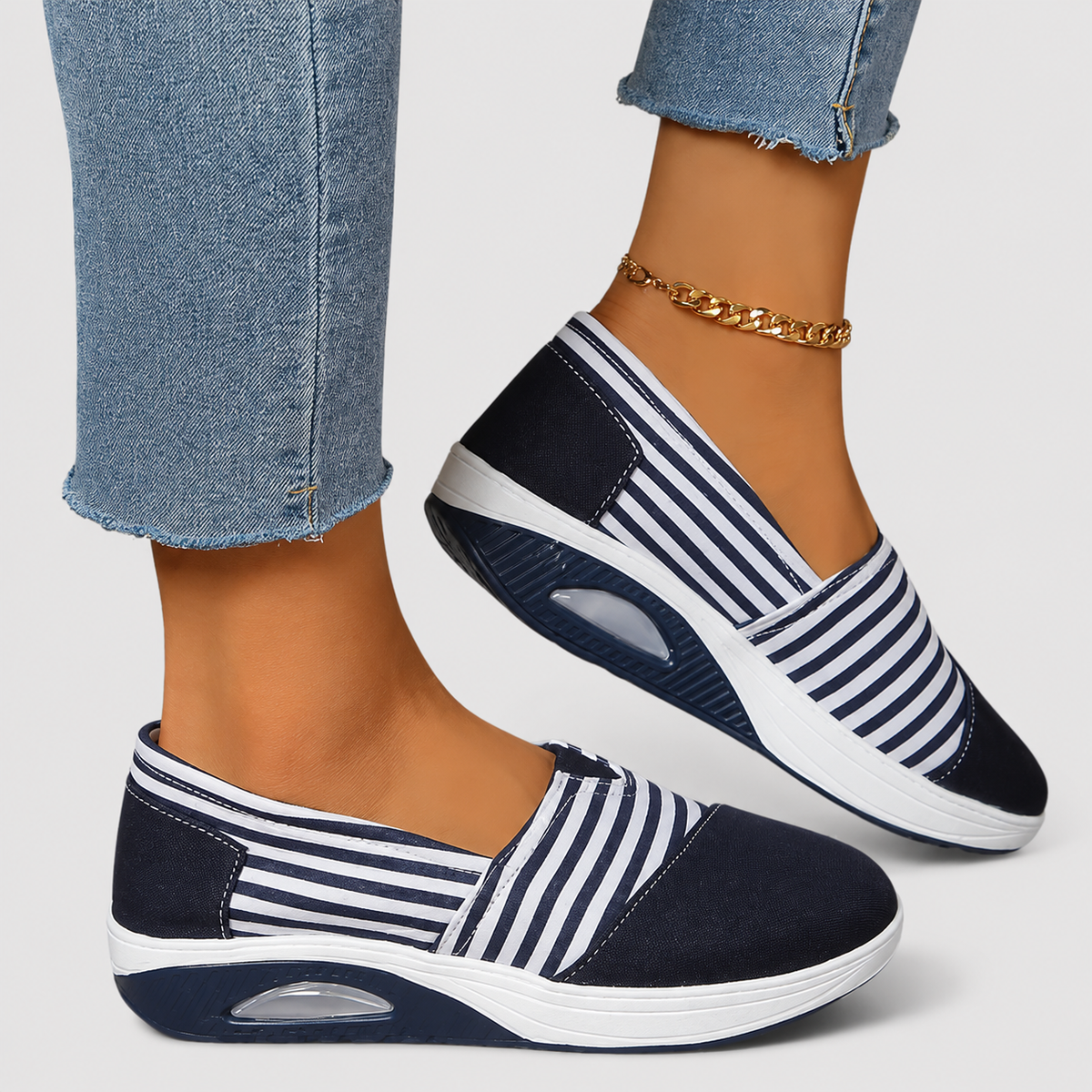 Striped Slip On Platform Wedge Sneakers