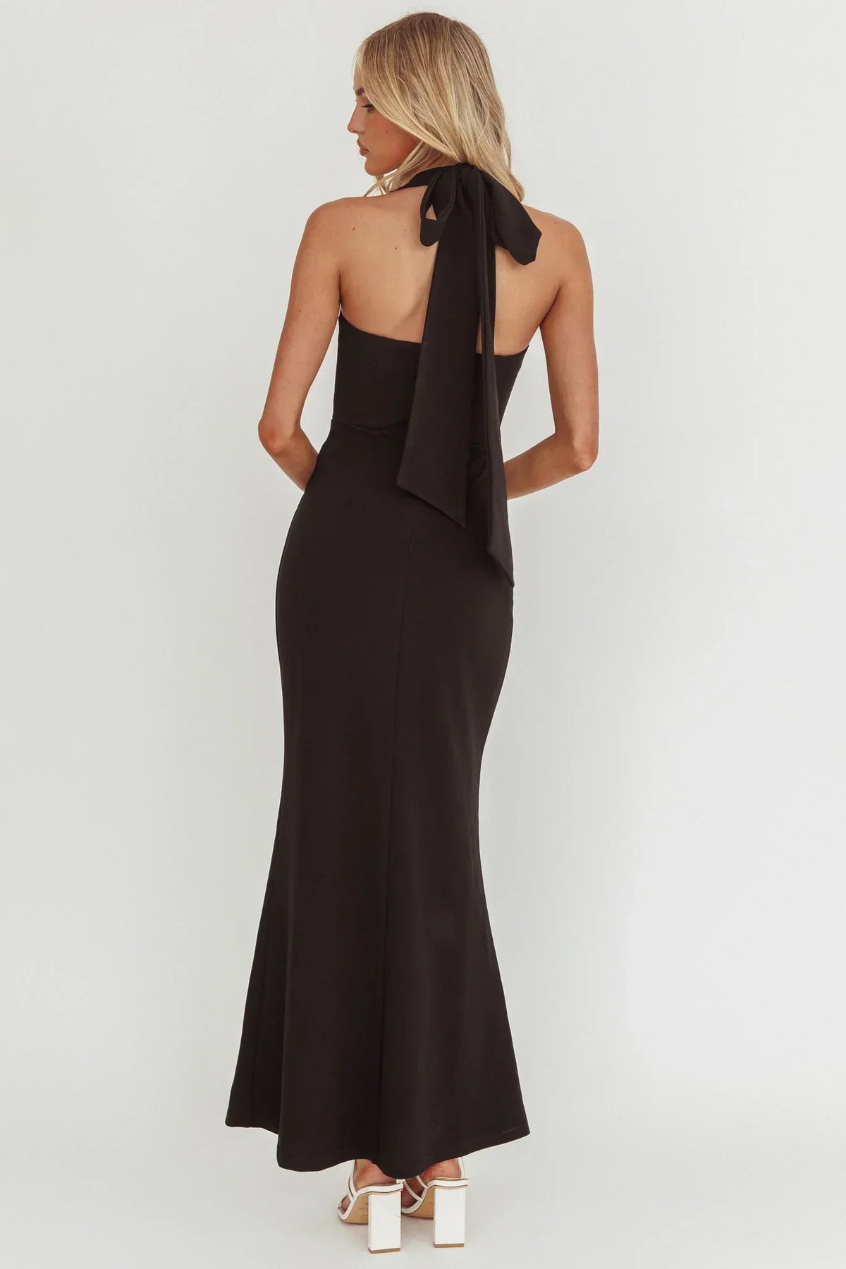 Asymmetric Square Neck One Strap Halter Mermaid Maxi Dress 2