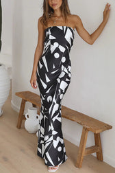 Cassy Satin Geometric Print Off Shoulder Maxi Dress - View 4