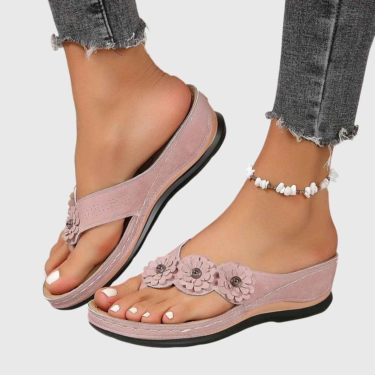Floral Thong Wedge Flip Flop Sandals