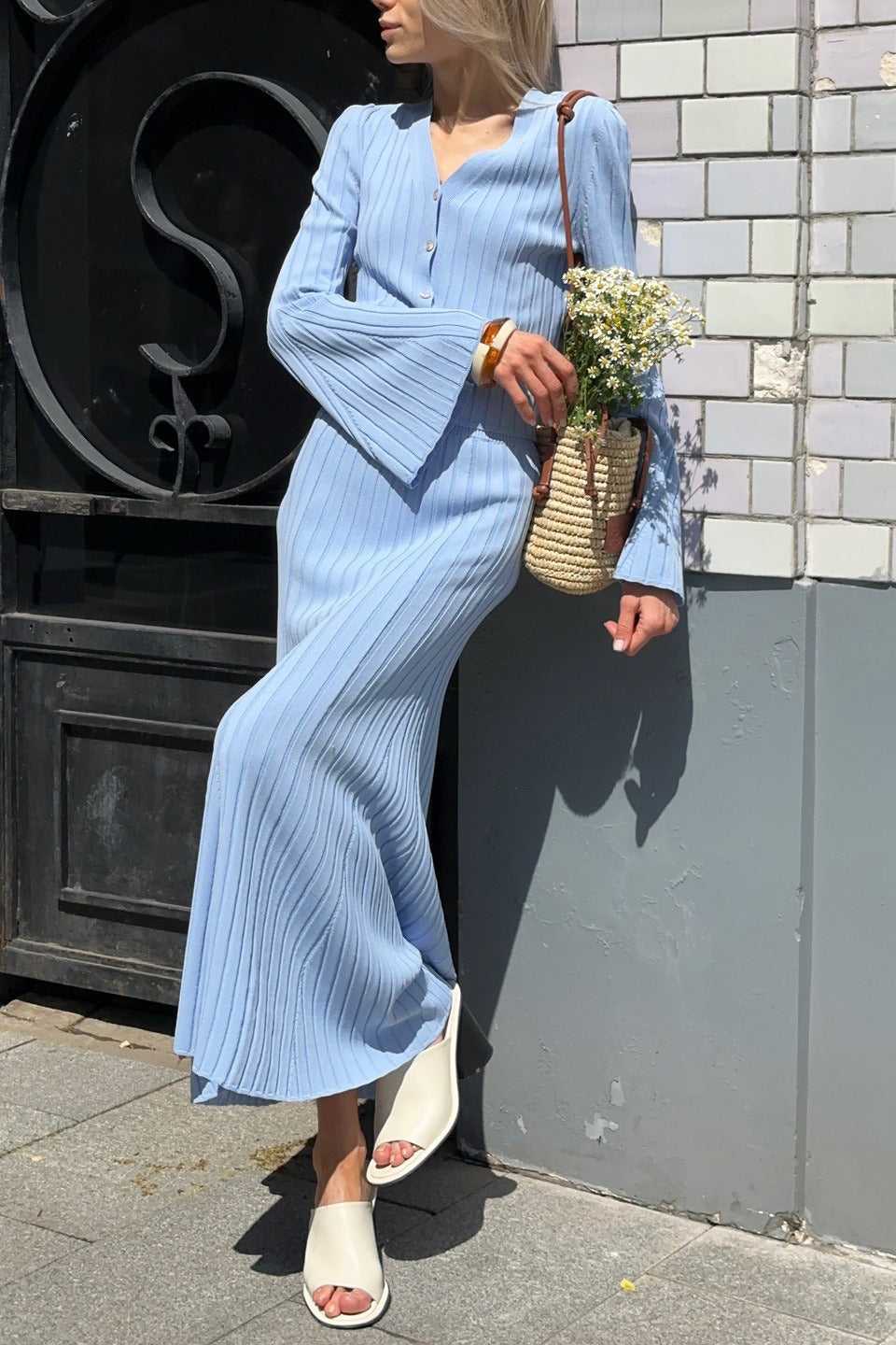 Two-Piece Bell Sleeve Knit Sweater Dress