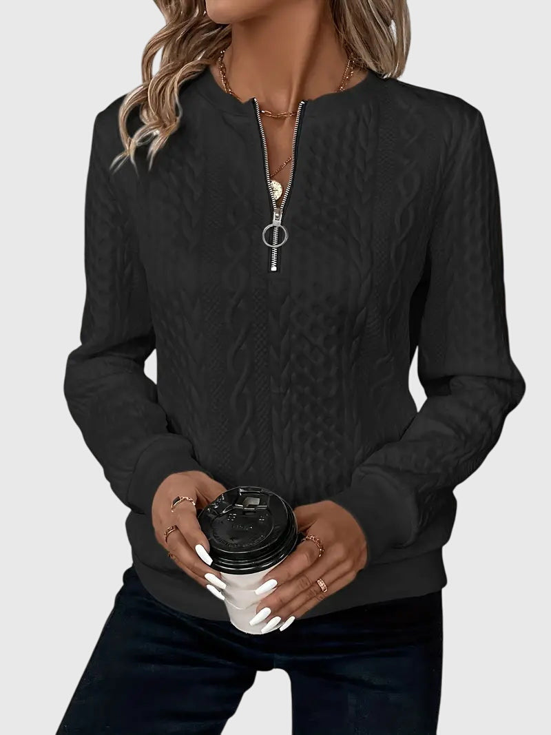 Quarter Zip Cable Knit Long Sleeve Sweatshirt
