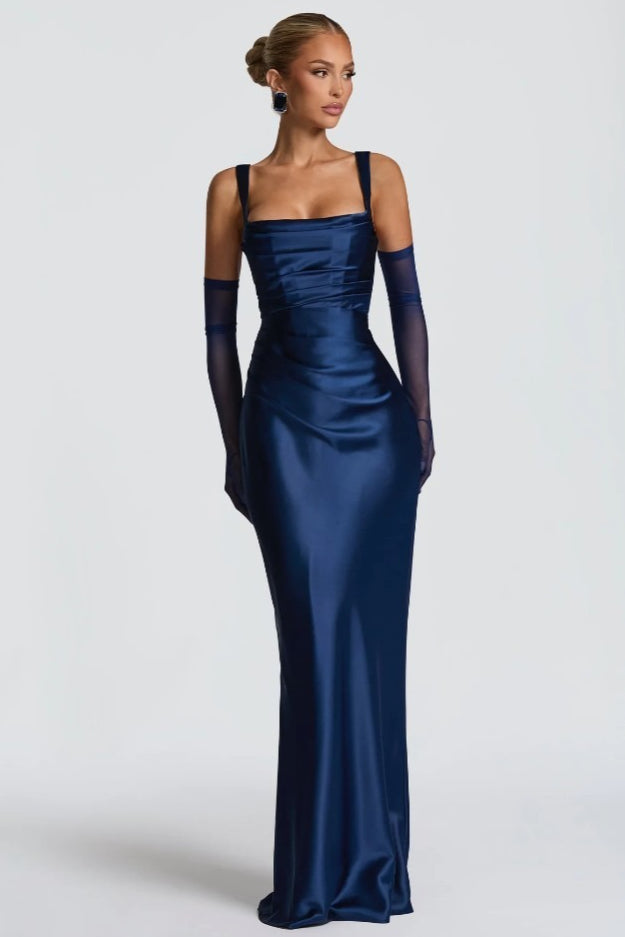 Square Neck Ruched Satin Bodycon Mermaid Dress
