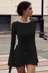 Ruched Crew Neck Twist Knot Mini Party Dress 7