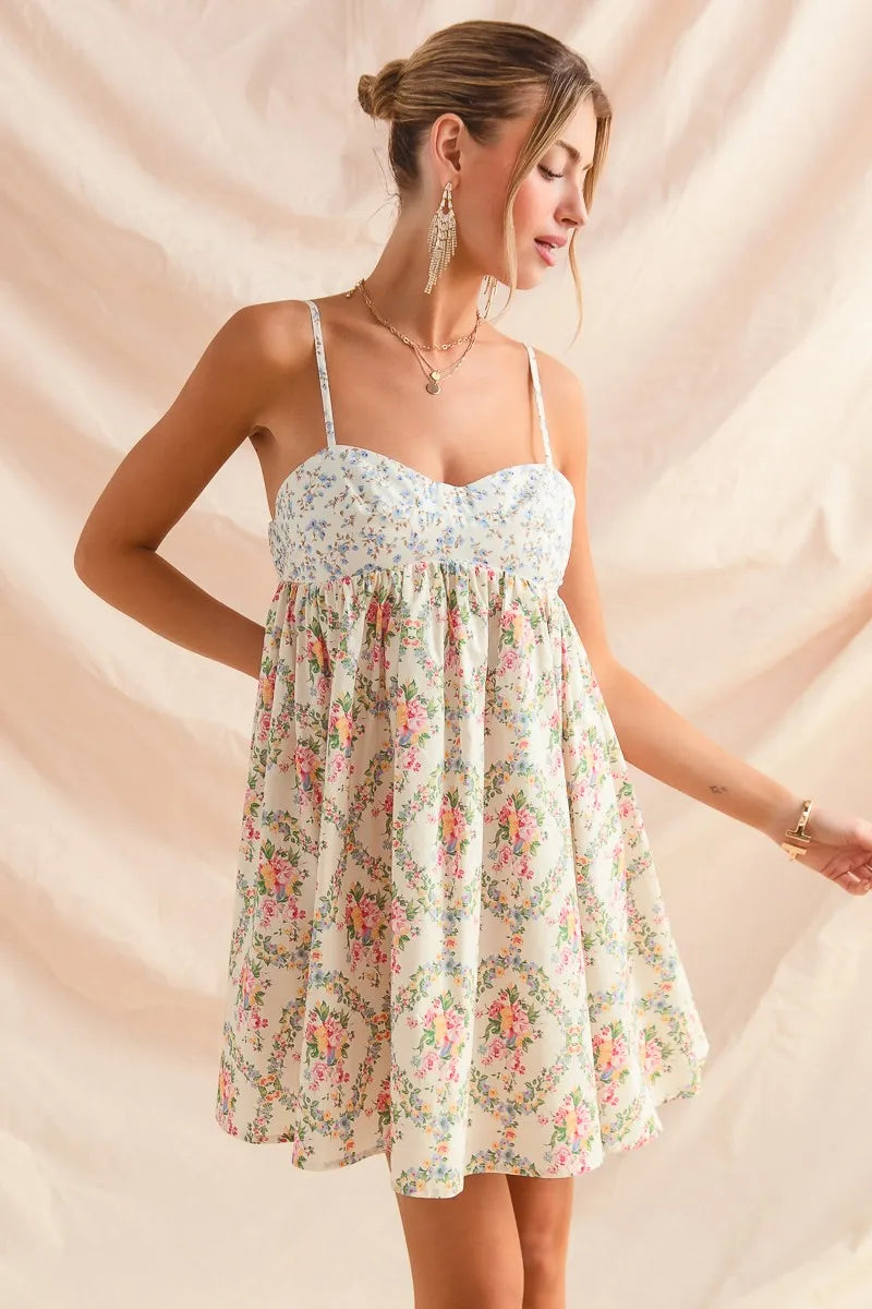 SO ME Mixed Floral Print Sleeveless Mini Dress