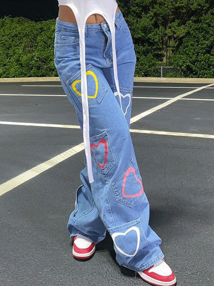 Heart Pattern Graceful Zipper Hoodie Blue / S Pants