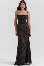 Vintage Cream White Lace Maxi Dress in Cream White - View 9