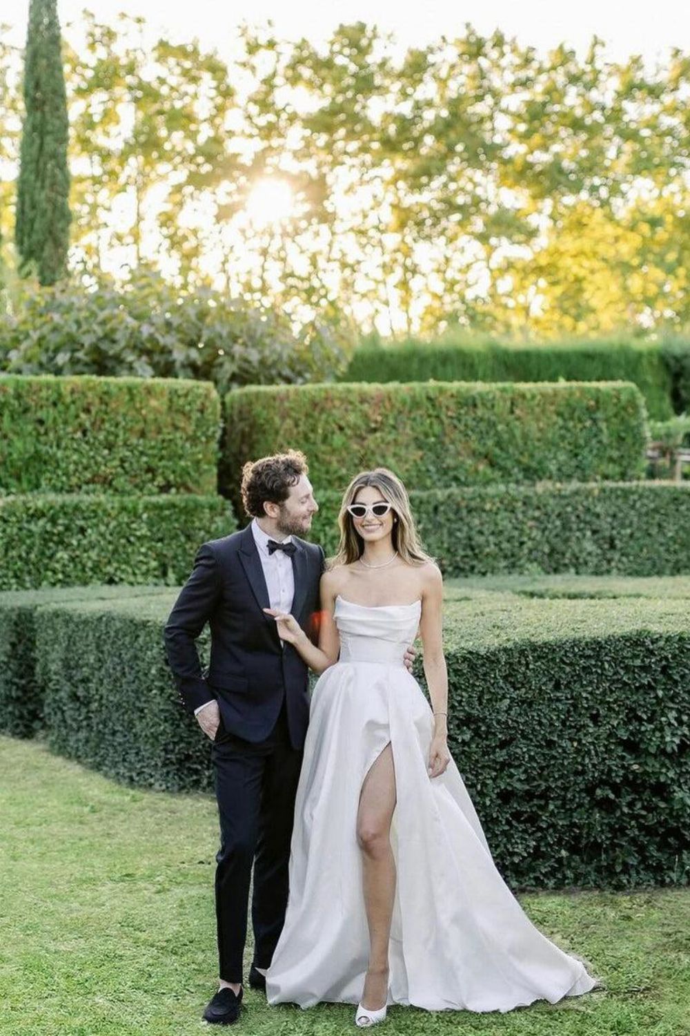 Elegant A Line Strapless White Wedding Dress with Split Front