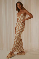 Abstract Print Knit Spaghetti Strap Bodycon Maxi Dress 21