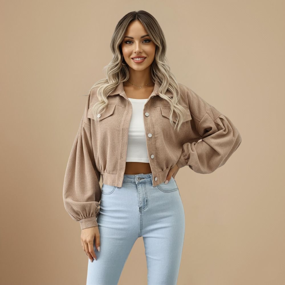 Corduroy Button Front Cropped Jacket 14