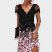 Lace Sleeve Scallop V-Neck Mini Dress 2
