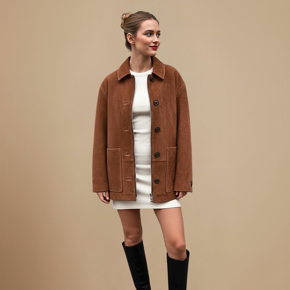 Vintage Cropped Jacket with Lapel Collar and Single-Button Closure
