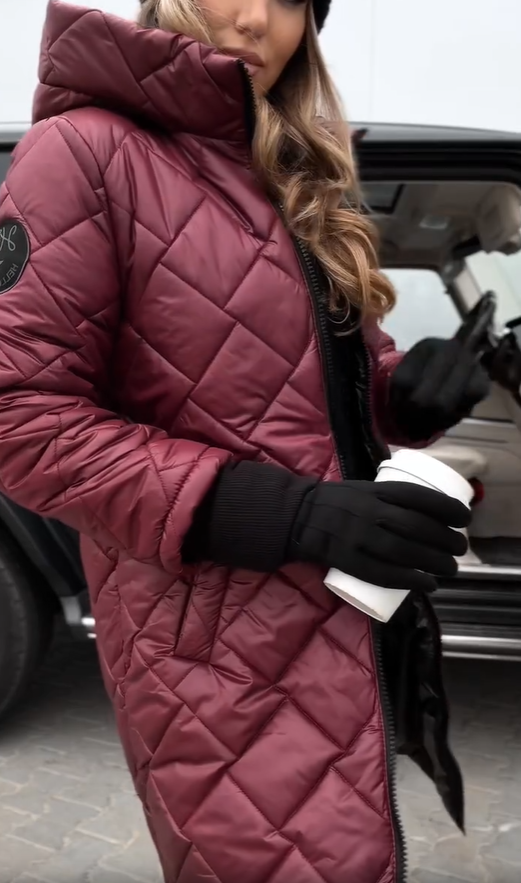 Quilted Hooded Zip Front Longline Puffer Coat